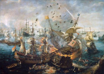 Landscapes Painting - Wieringen van Cornelis Sea battle at Gibraltar Sun